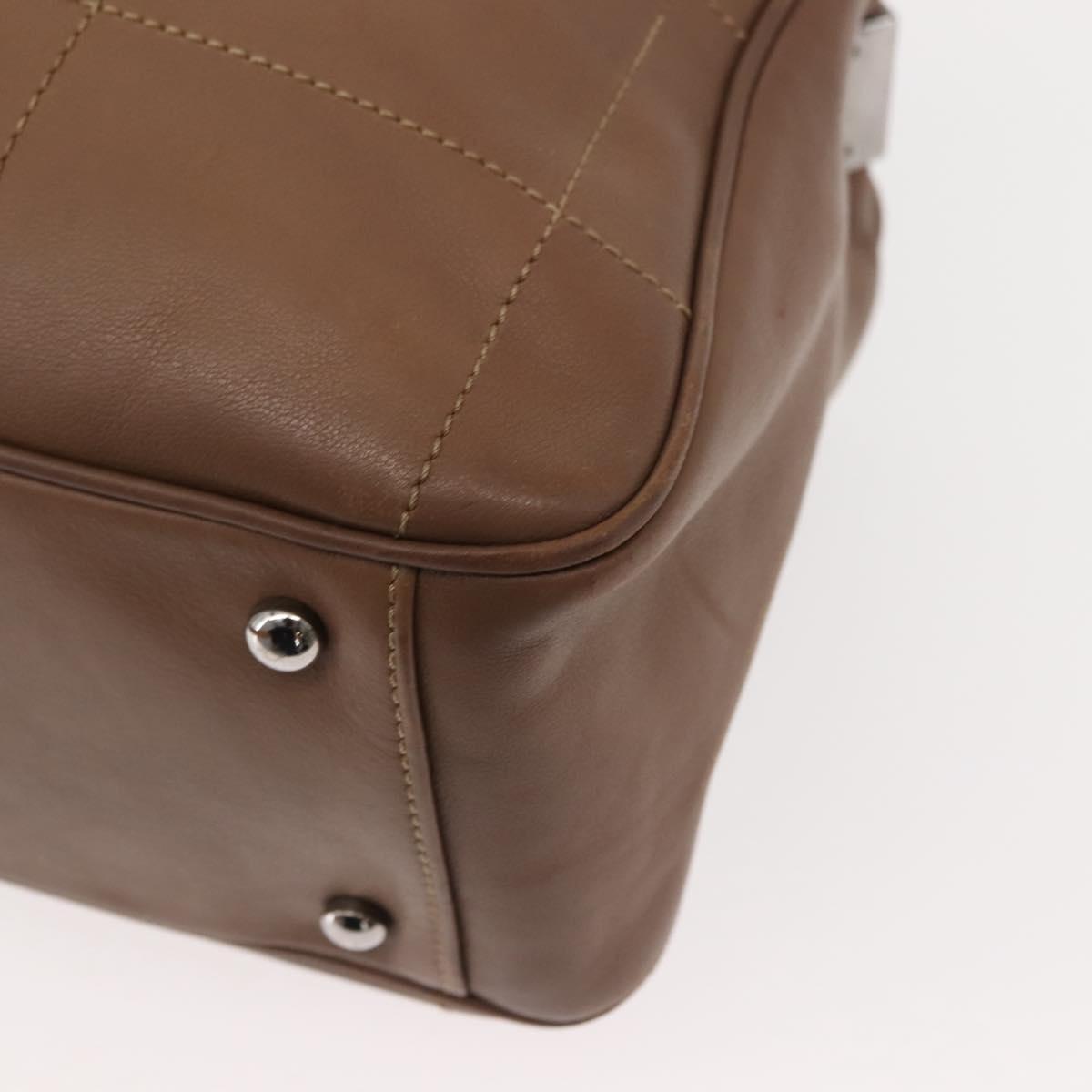 CHANEL Choco Bar Hand Bag Lamb Skin Brown Silver CC Auth 149307