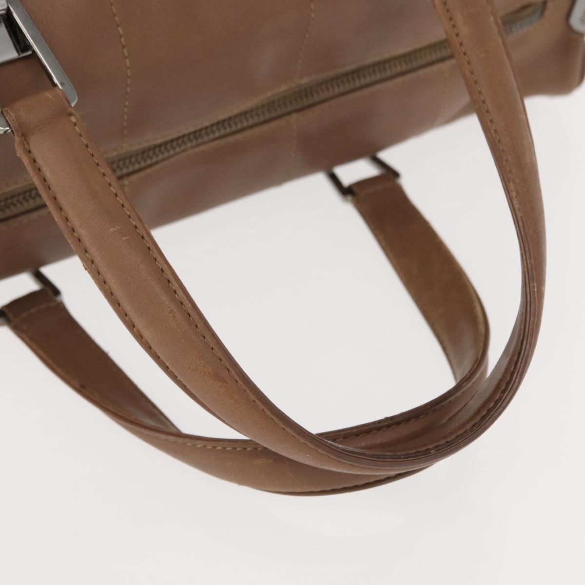 CHANEL Choco Bar Hand Bag Lamb Skin Brown Silver CC Auth 149307