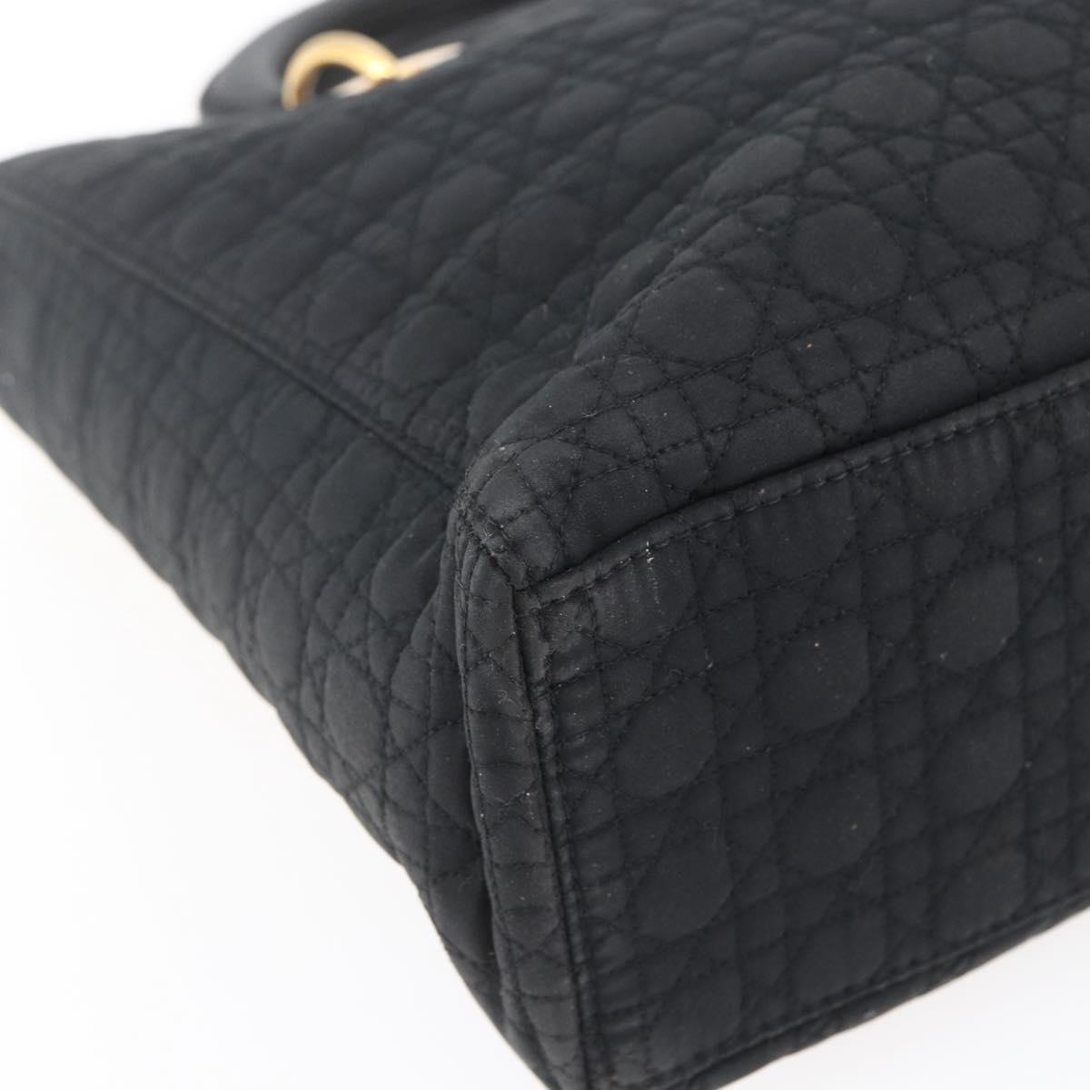 Christian Dior Canage Hand Bag Nylon Black Gold Auth 149311