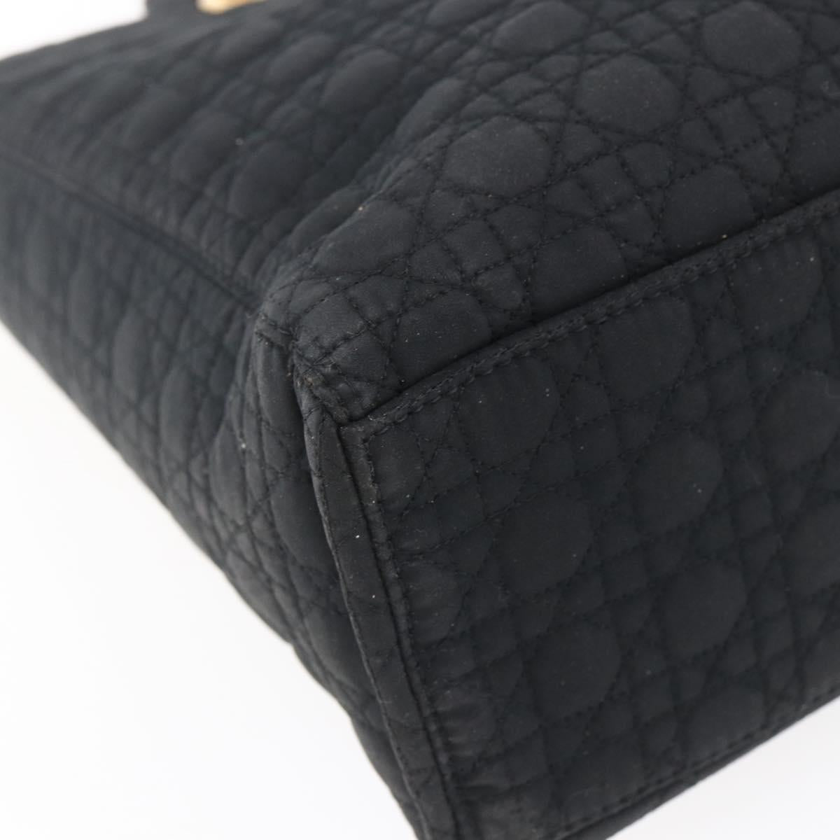 Christian Dior Canage Hand Bag Nylon Black Gold Auth 149311