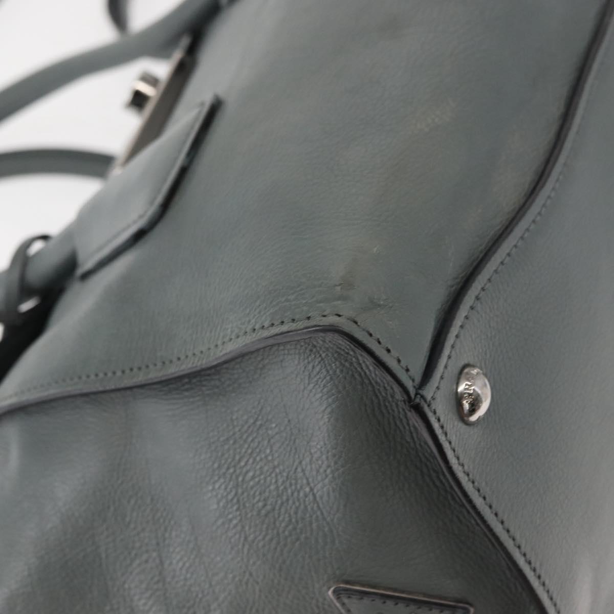 PRADA Hand Bag Leather Gray Silver Auth 149313