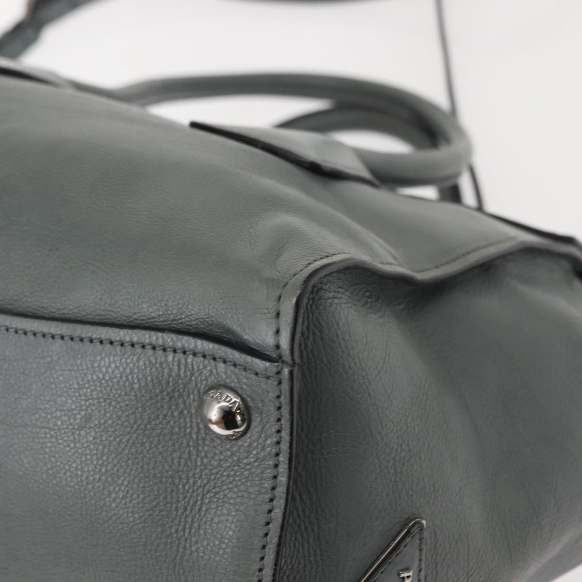 PRADA Hand Bag Leather Gray Silver Auth 149313