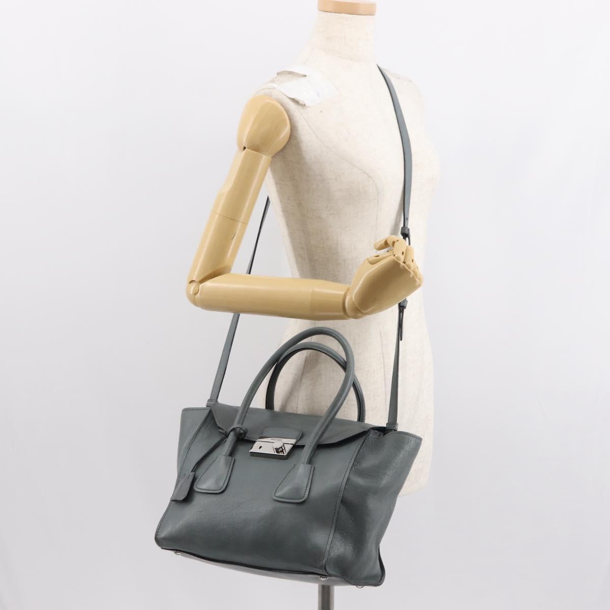 PRADA Hand Bag Leather Gray Silver Auth 149313
