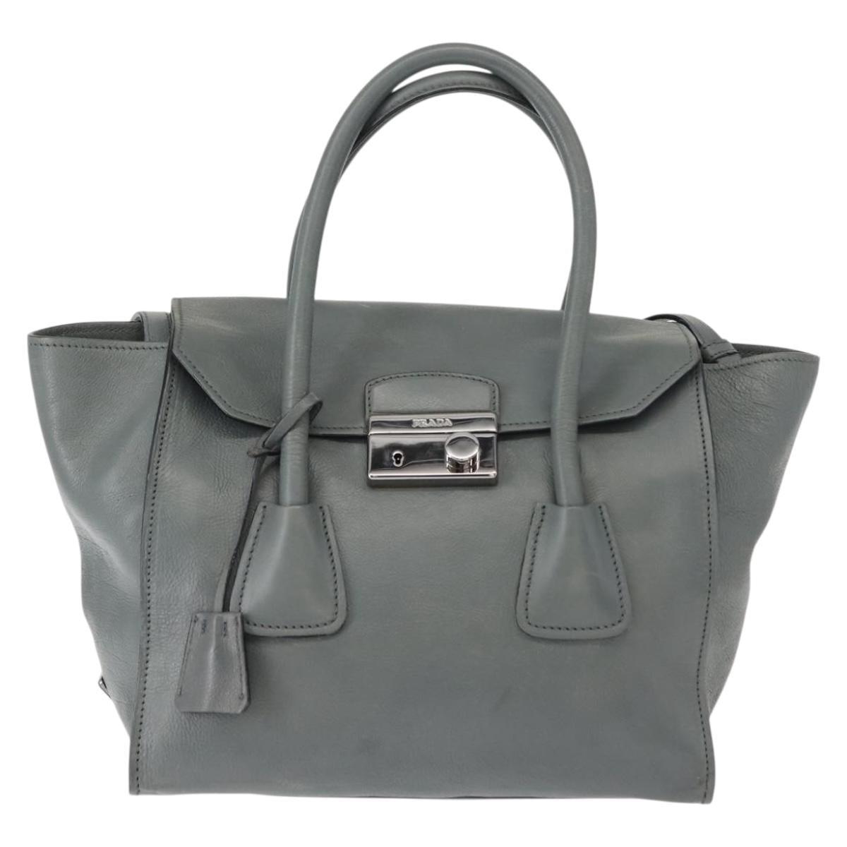 PRADA Hand Bag Leather Gray Silver Auth 149313