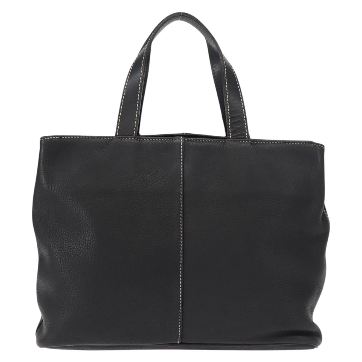 Burberrys Hand Bag Leather Black Gold Auth 149318