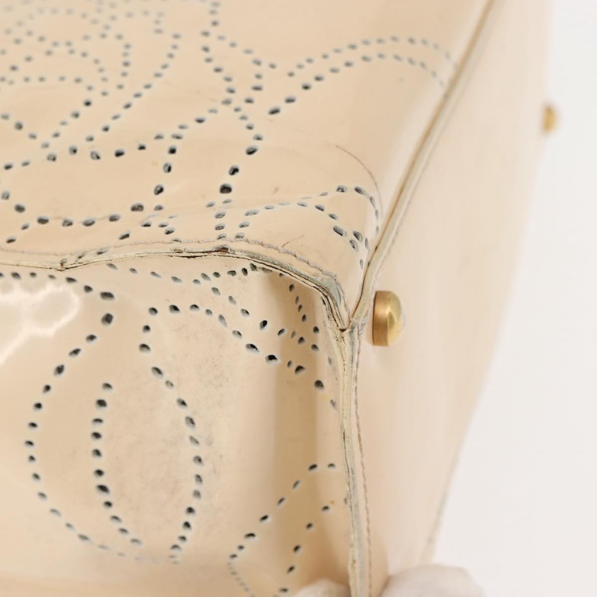 CHANEL Camelia Tote Bag Patent leather Beige Gold CC Auth 149325