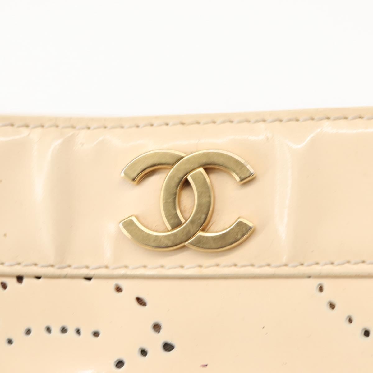 CHANEL Camelia Tote Bag Patent leather Beige Gold CC Auth 149325