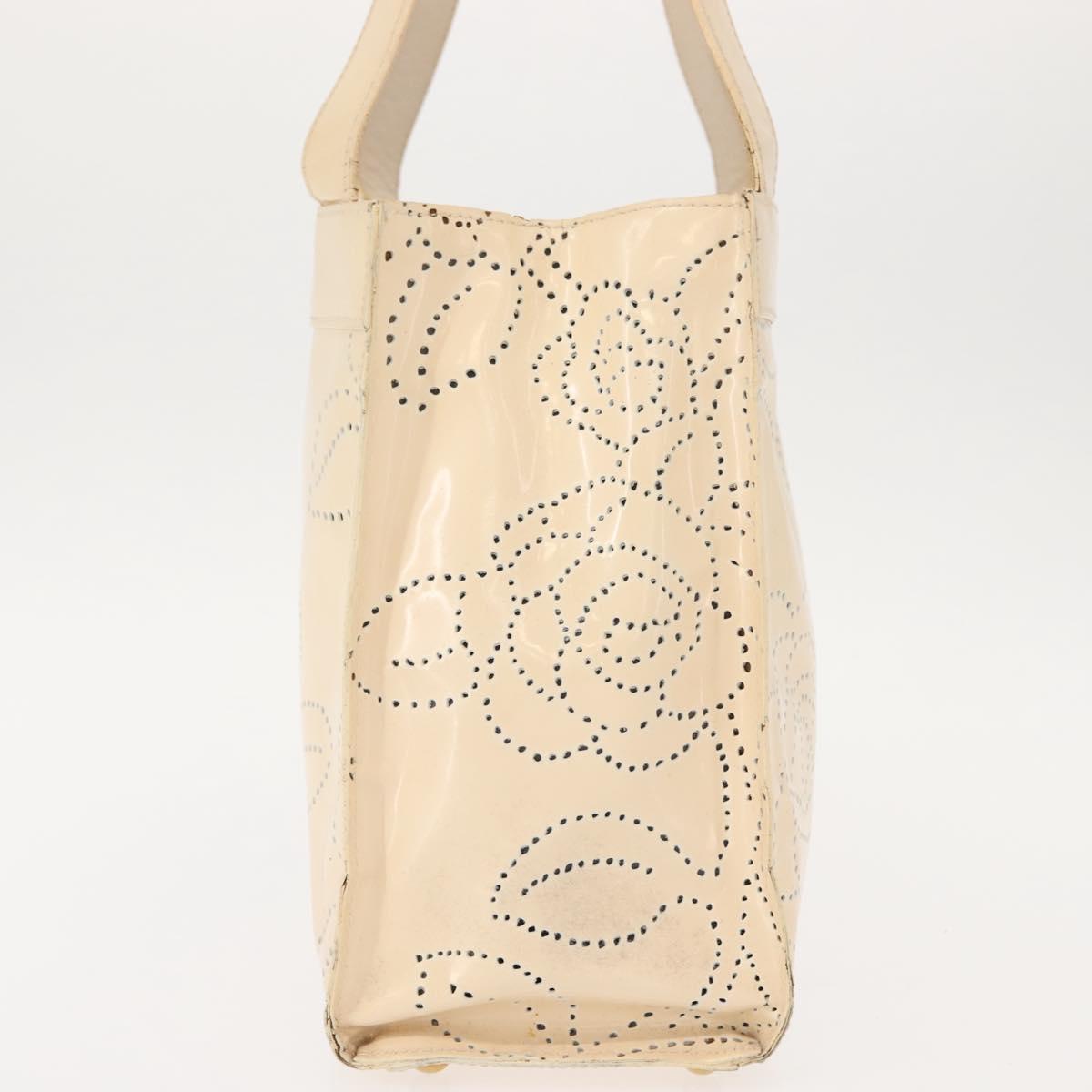 CHANEL Camelia Tote Bag Patent leather Beige Gold CC Auth 149325