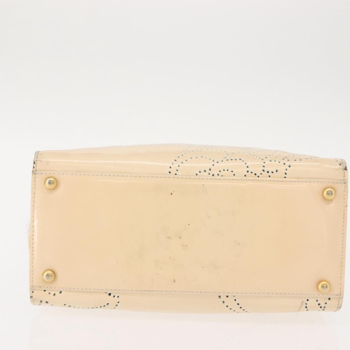 CHANEL Camelia Tote Bag Patent leather Beige Gold CC Auth 149325