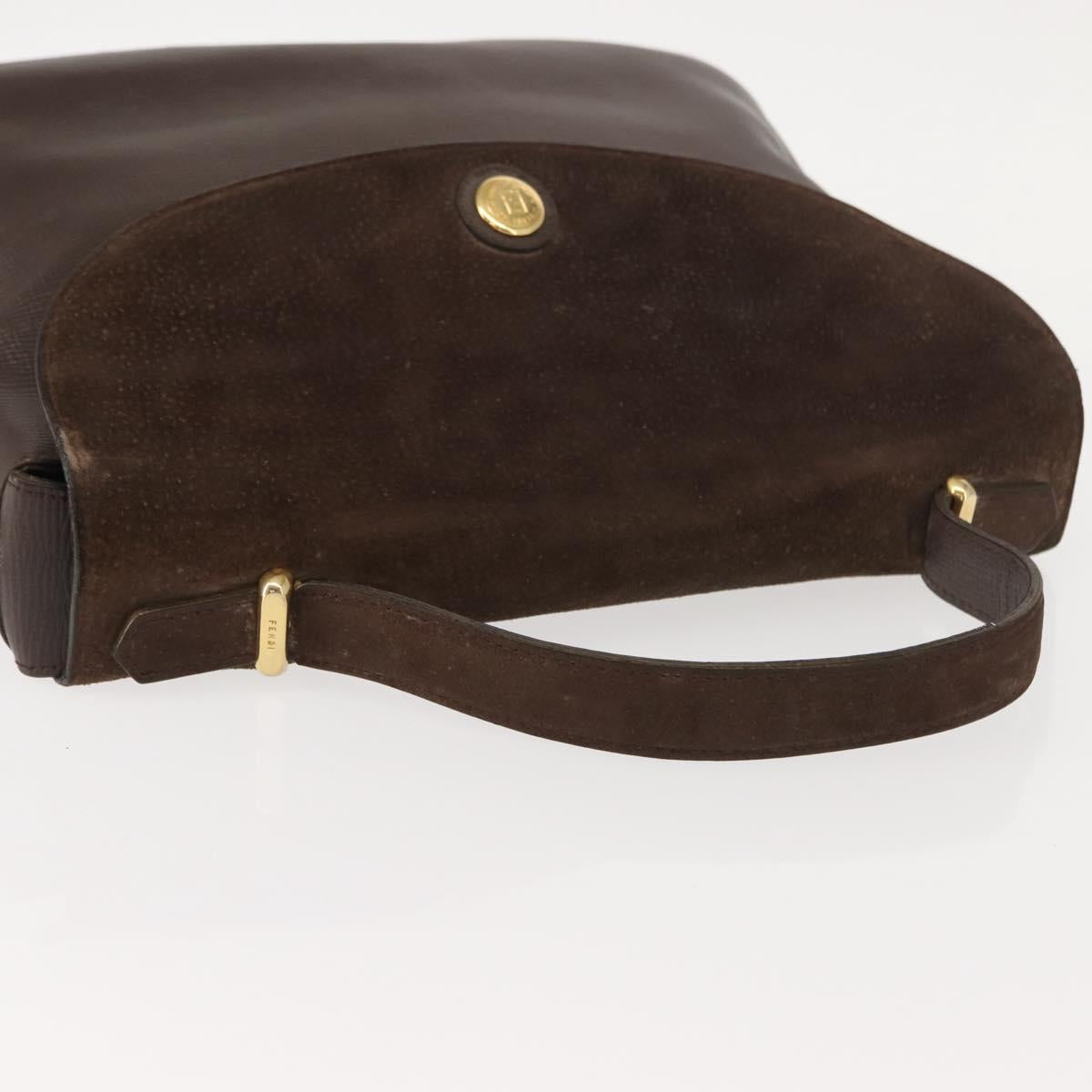 FENDI Hand Bag Leather Brown Gold Auth 149326