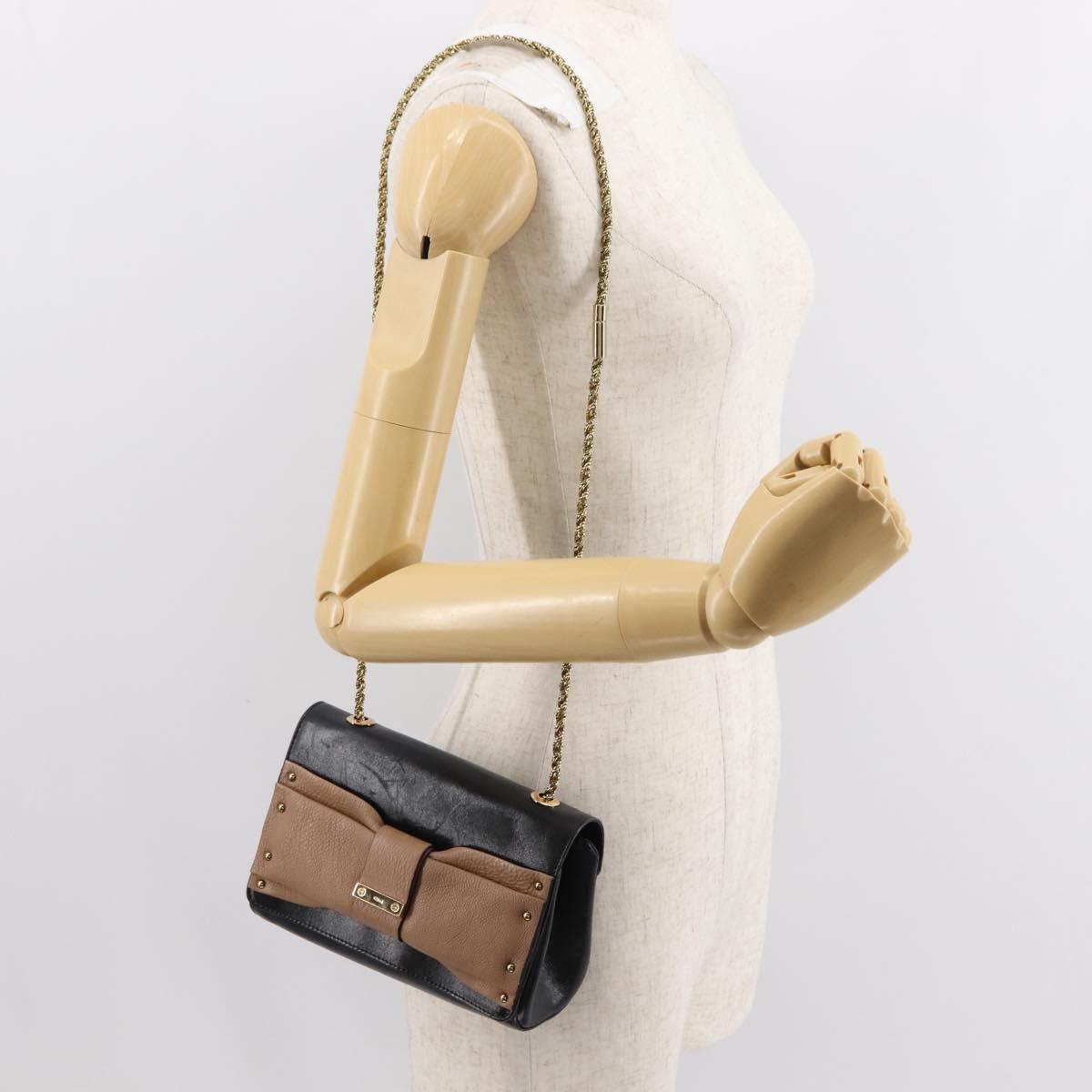 Chloe Chain Shoulder Bag Leather Black Gold Auth 149333