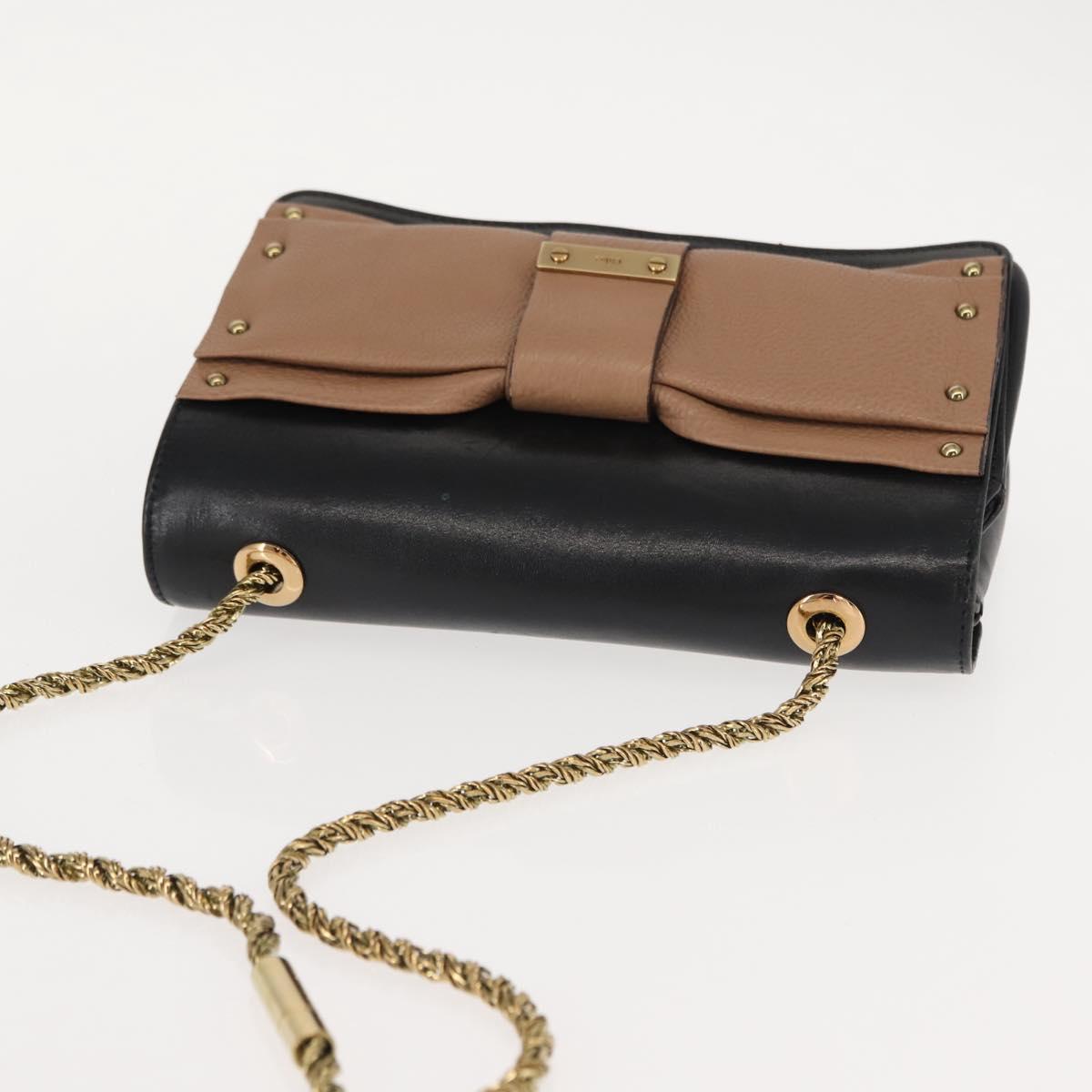 Chloe Chain Shoulder Bag Leather Black Gold Auth 149333