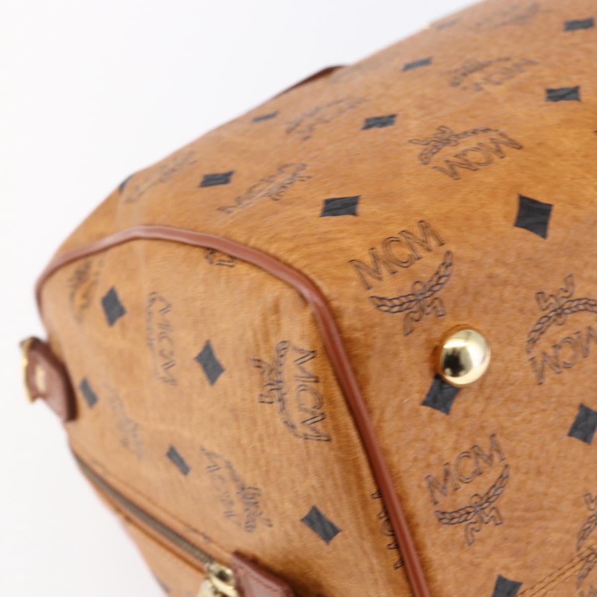 MCM Logogram Vicetos Boston Bag PVC Leather Brown Gold Auth 149334