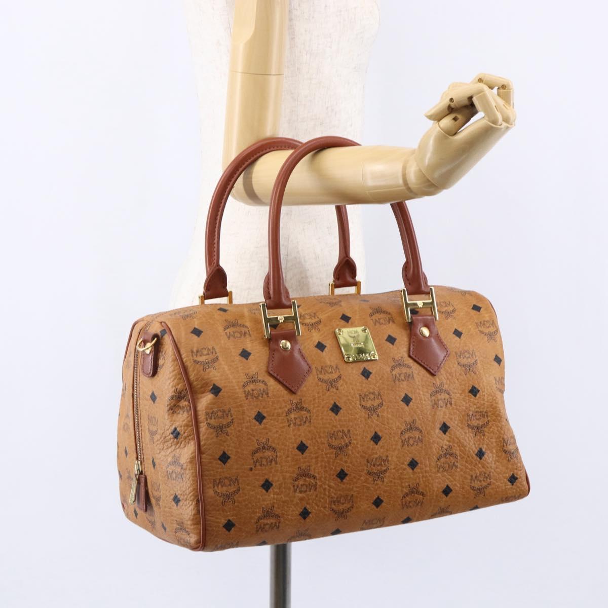 MCM Logogram Vicetos Boston Bag PVC Leather Brown Gold Auth 149334