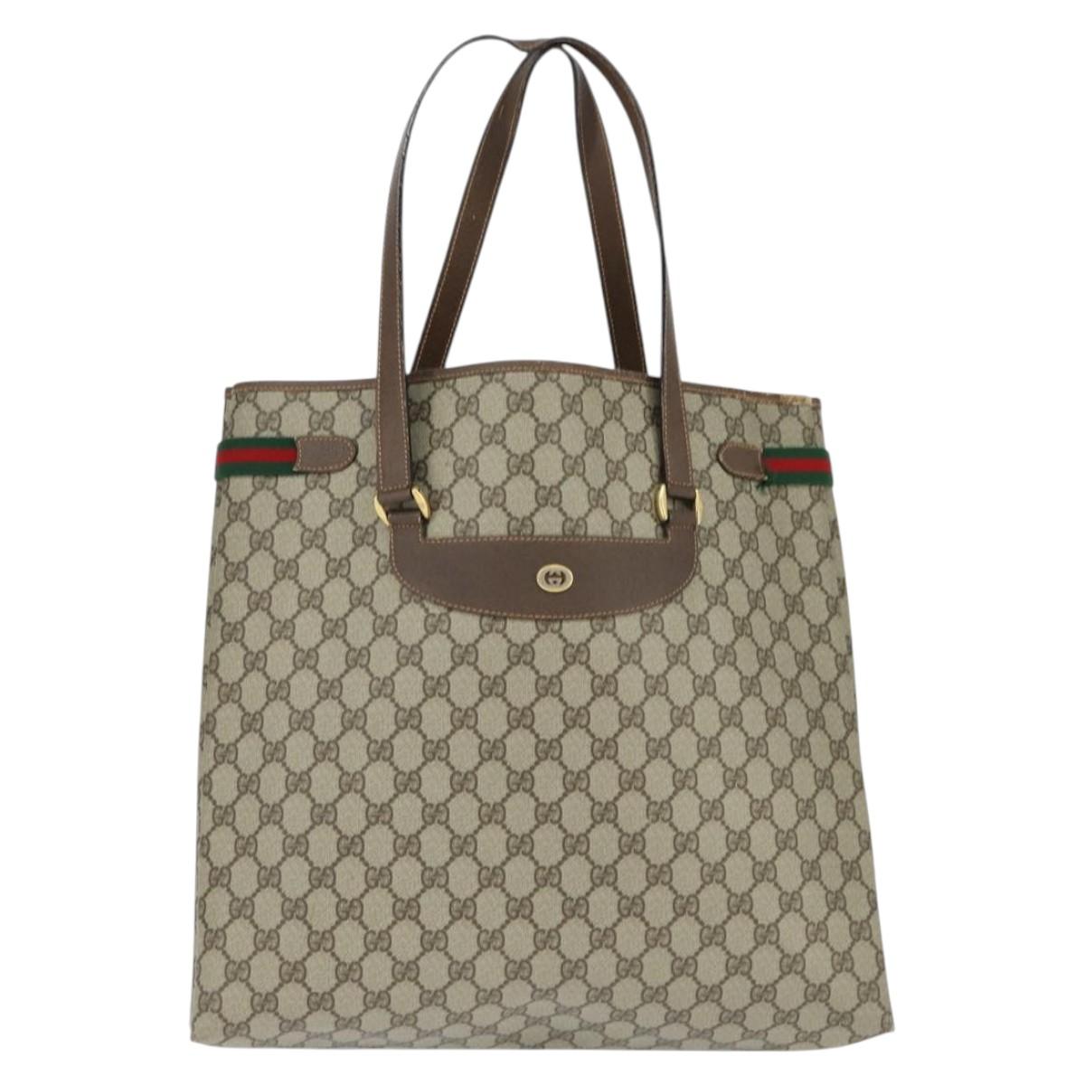 GUCCI GG Supreme Web Sherry Line Tote Bag PVC Beige Gold 39 02 091 Auth 149350