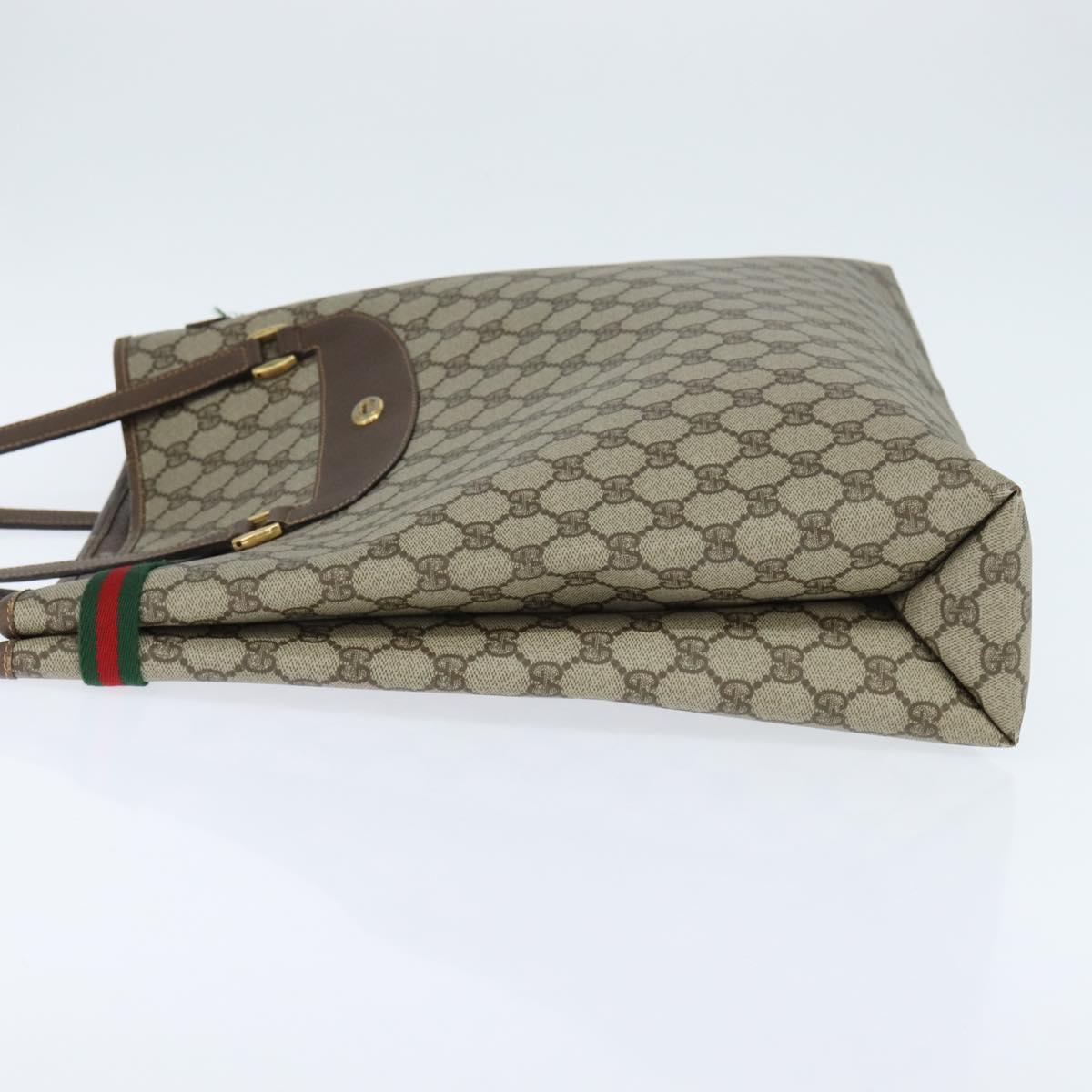 GUCCI GG Supreme Web Sherry Line Tote Bag PVC Beige Gold 39 02 091 Auth 149350