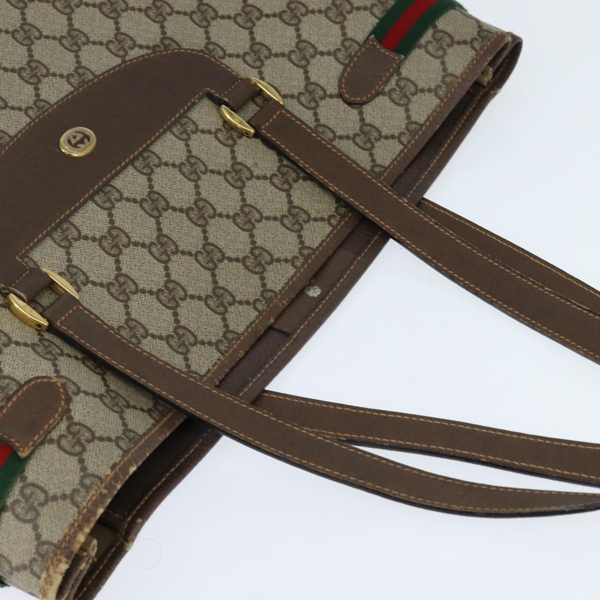 GUCCI GG Supreme Web Sherry Line Tote Bag PVC Beige Gold 39 02 091 Auth 149350