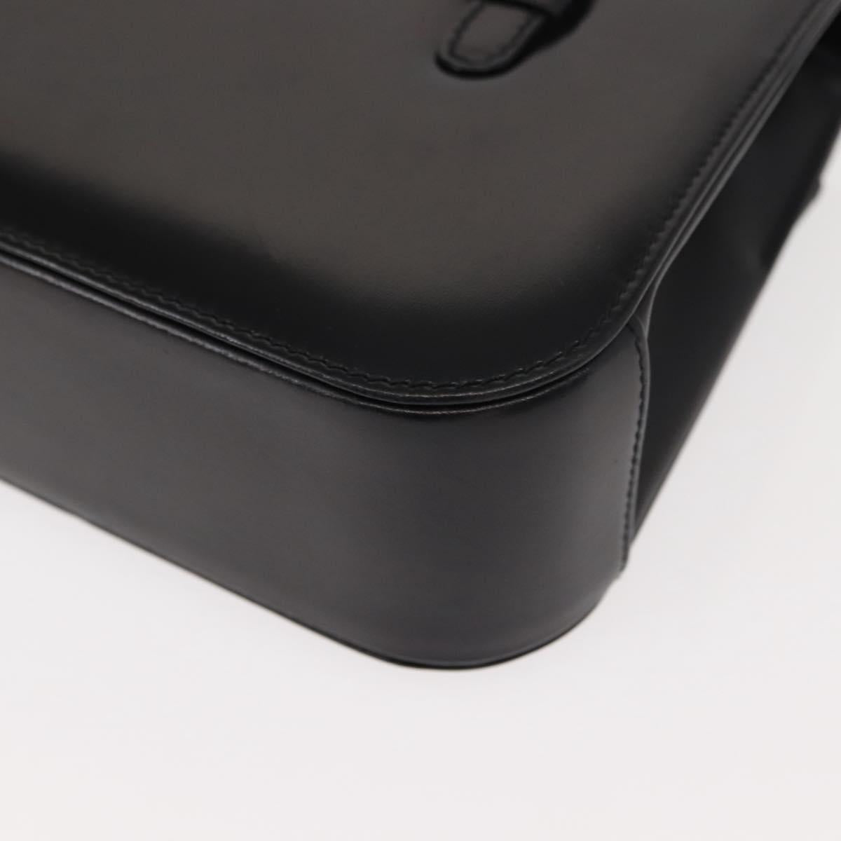 GUCCI Hand Bag Leather Black Gold Auth 149354