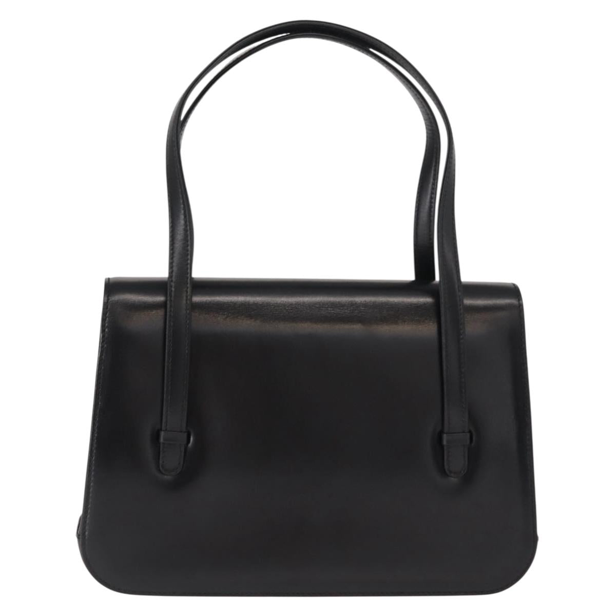 GUCCI Hand Bag Leather Black Gold Auth 149354