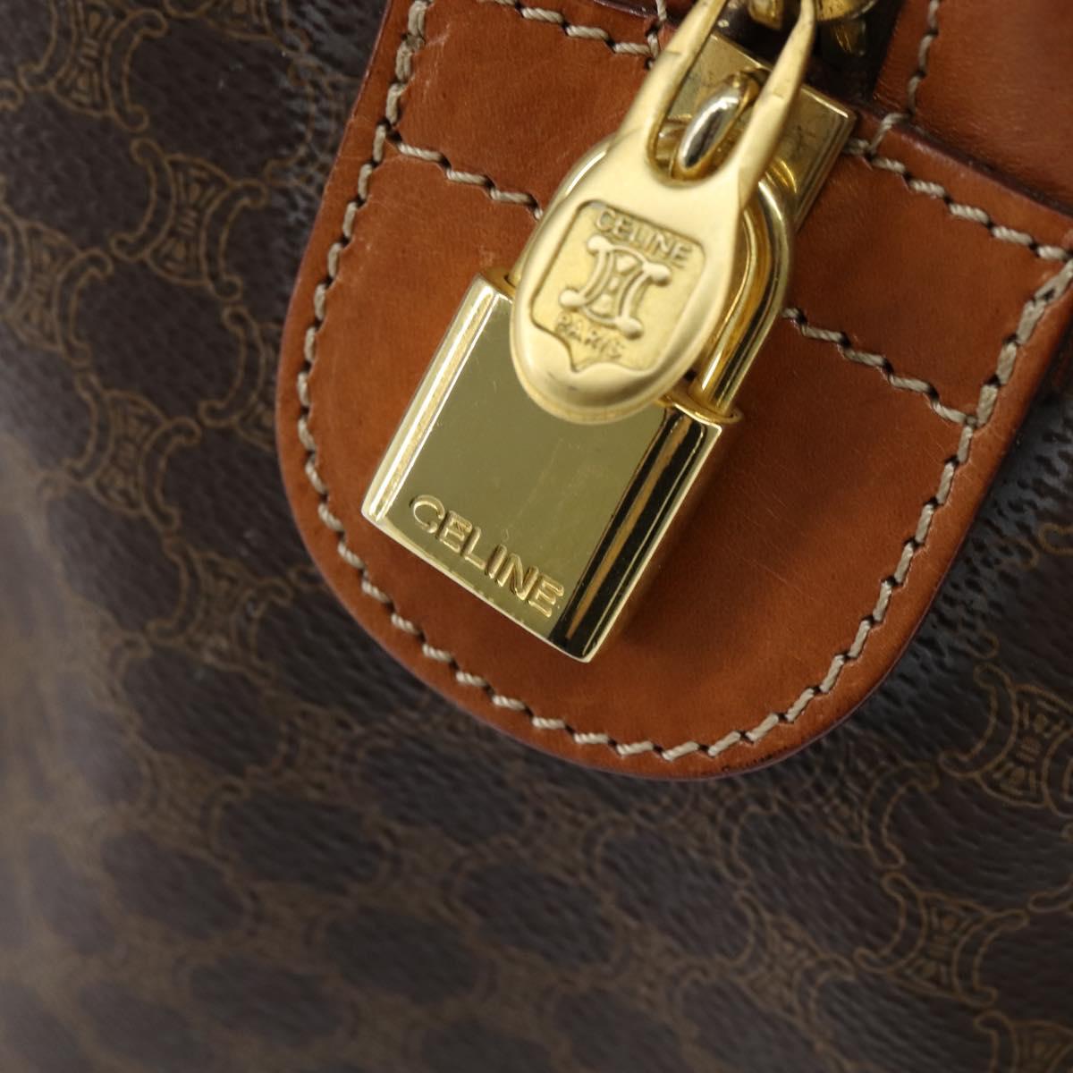CELINE Macadam Canvas Boston Bag PVC Brown Gold Auth 149357