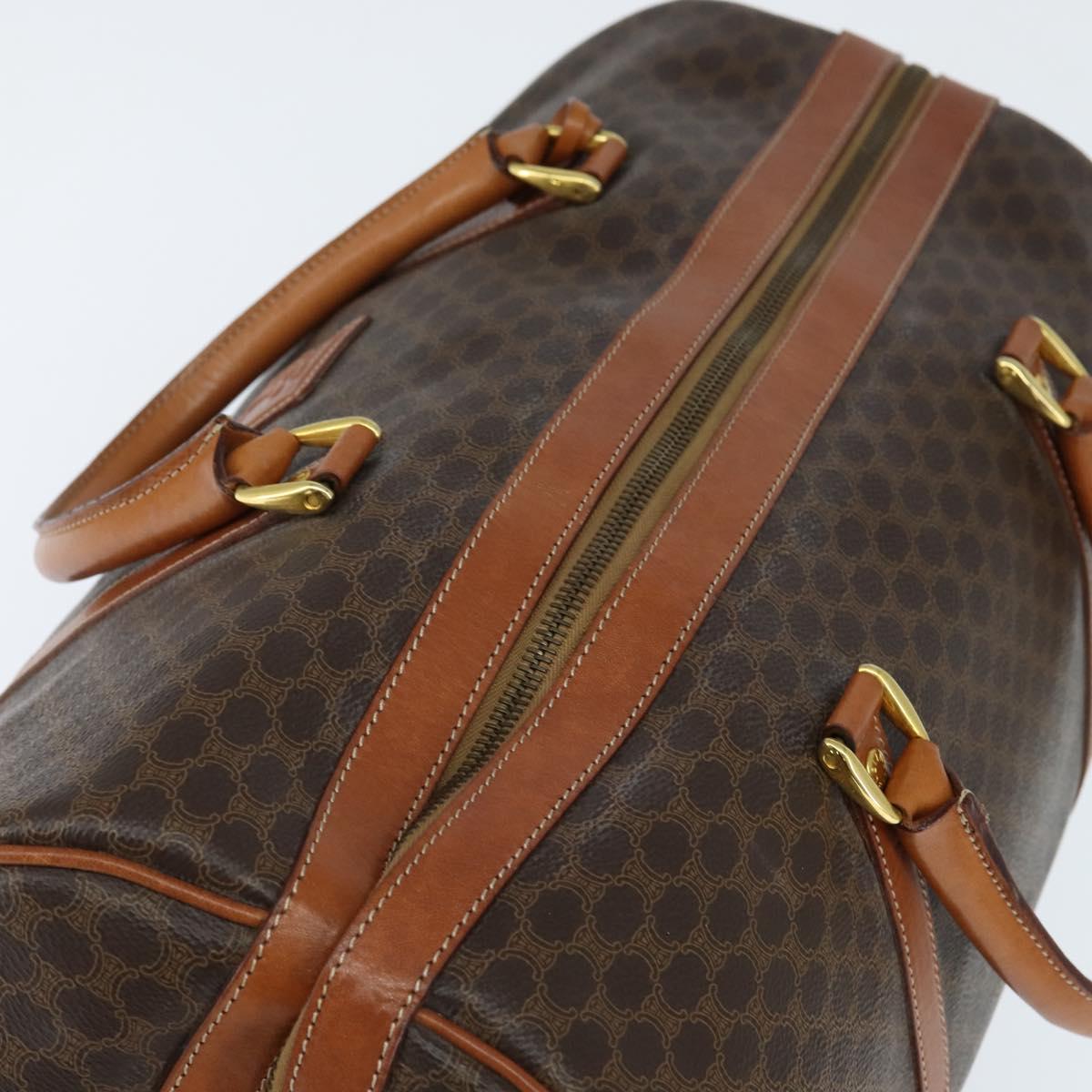 CELINE Macadam Canvas Boston Bag PVC Brown Gold Auth 149357