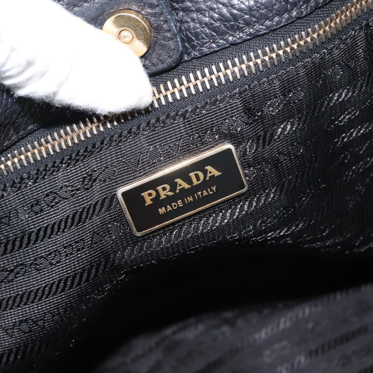 PRADA Shoulder Bag Leather Black Gold Auth 149362