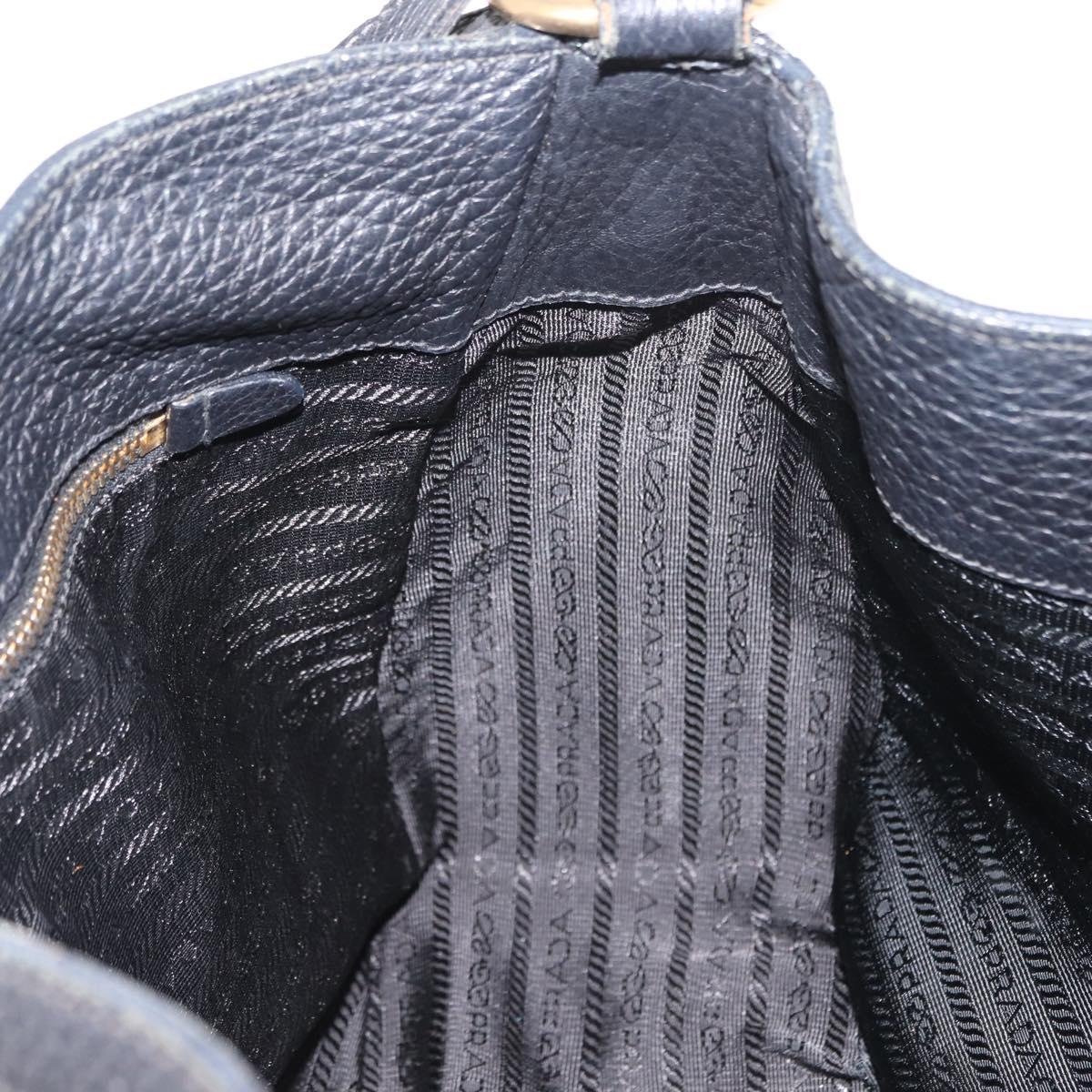 PRADA Shoulder Bag Leather Black Gold Auth 149362