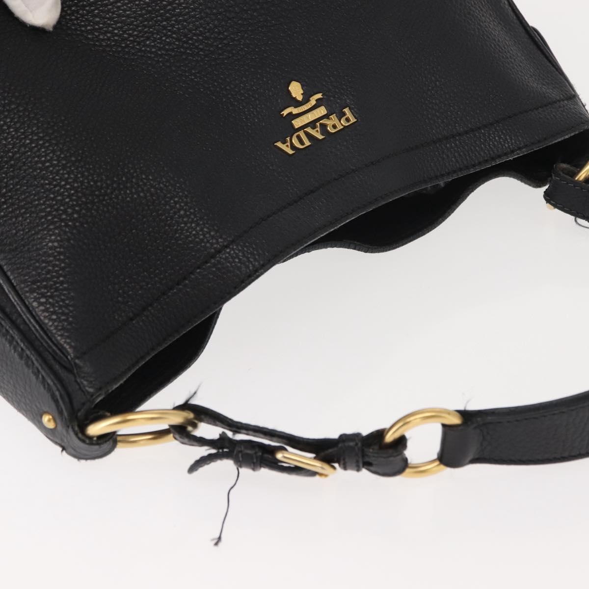 PRADA Shoulder Bag Leather Black Gold Auth 149362