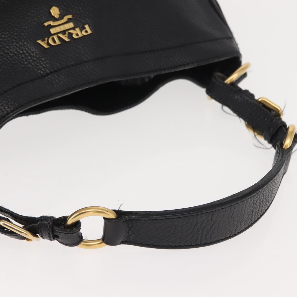 PRADA Shoulder Bag Leather Black Gold Auth 149362