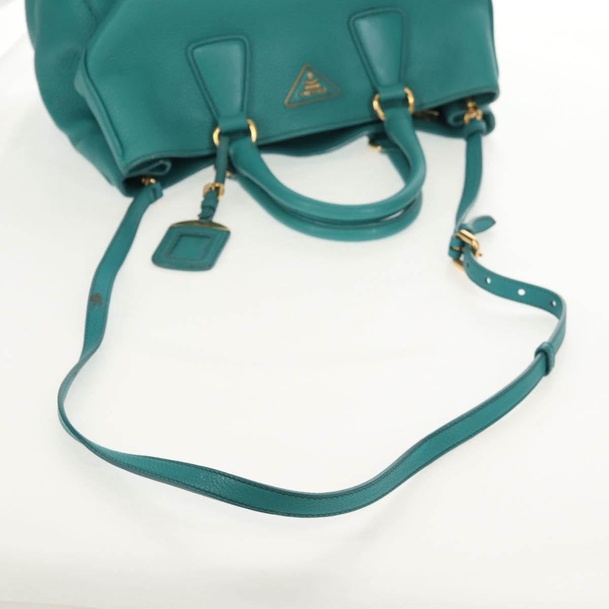 PRADA Hand Bag Leather 2way Gold Emerald Green Auth 149365
