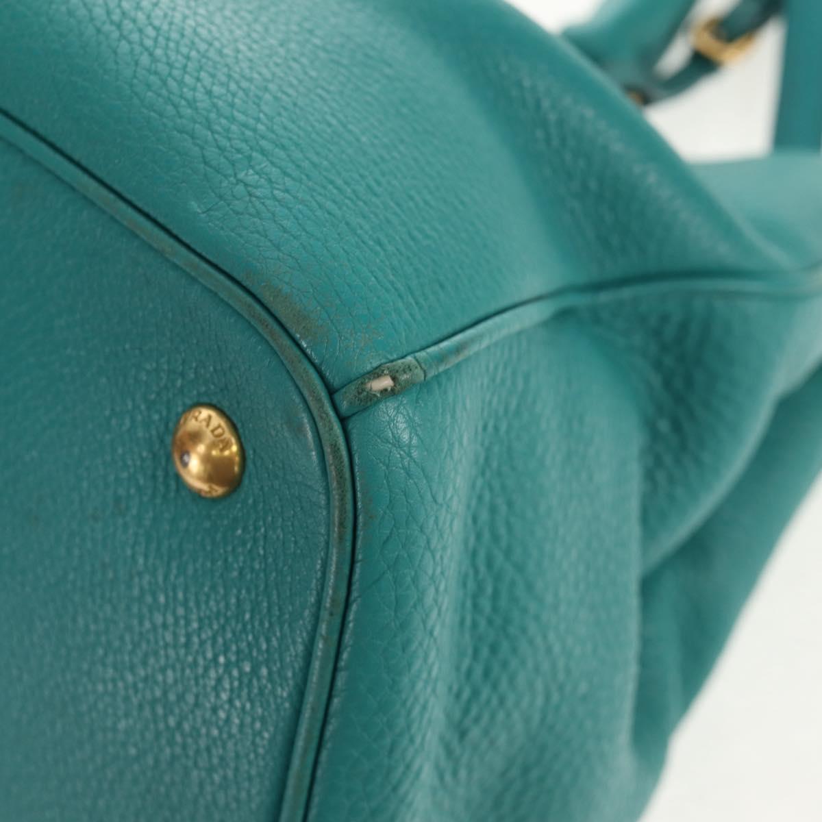 PRADA Hand Bag Leather 2way Gold Emerald Green Auth 149365