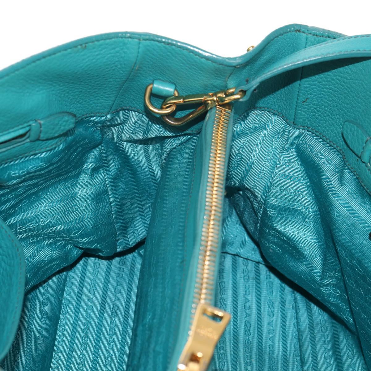 PRADA Hand Bag Leather 2way Gold Emerald Green Auth 149365