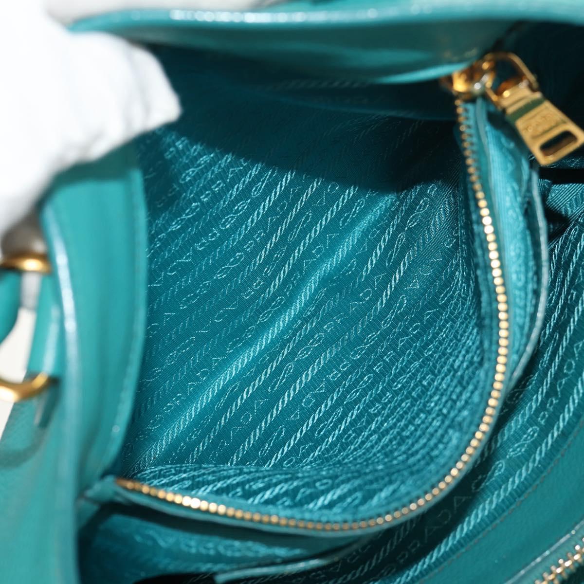 PRADA Hand Bag Leather 2way Gold Emerald Green Auth 149365