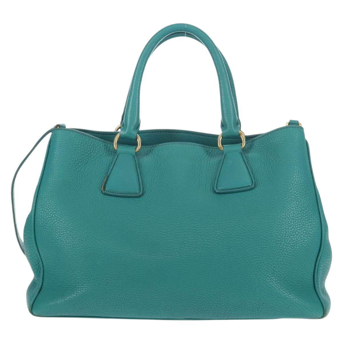 PRADA Hand Bag Leather 2way Gold Emerald Green Auth 149365