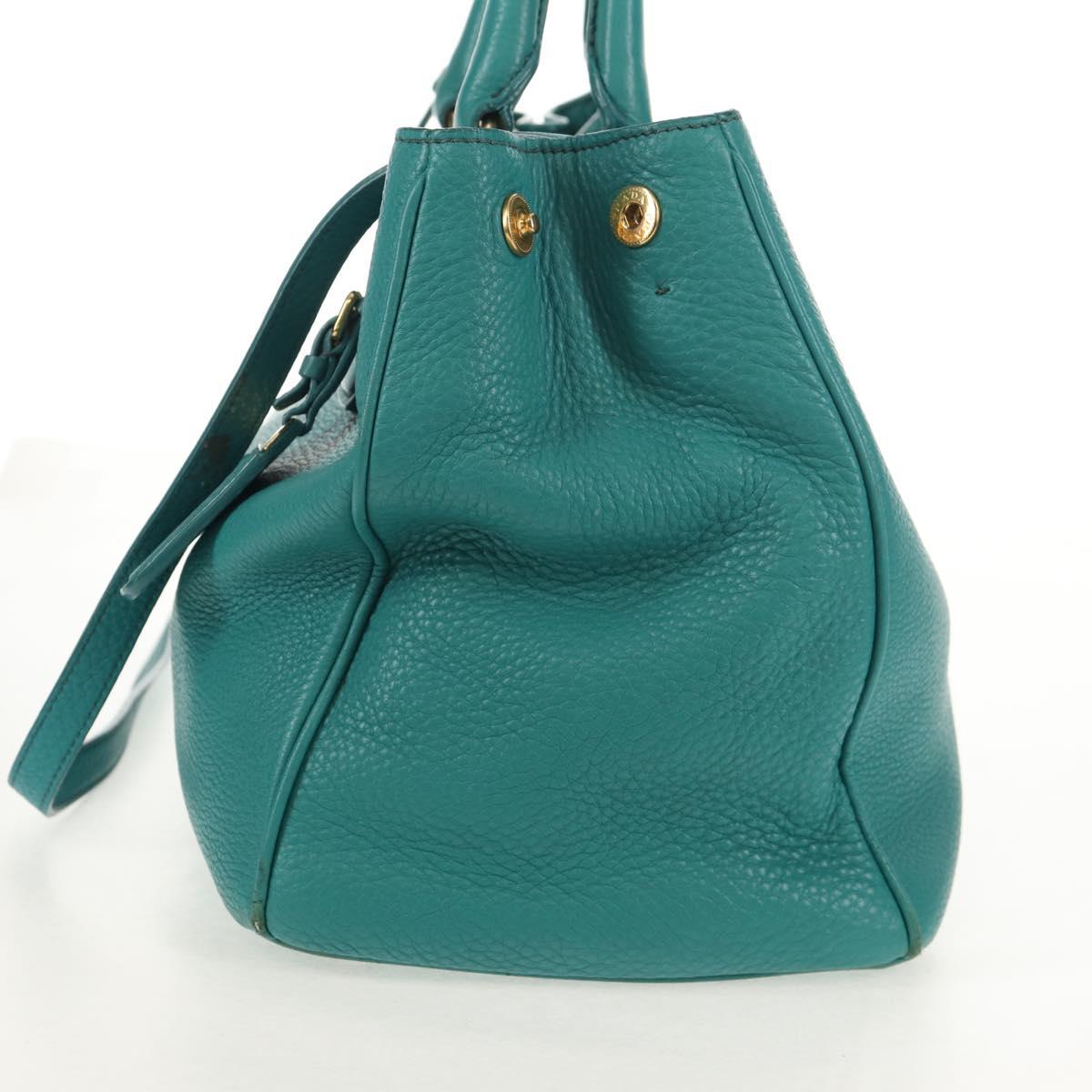 PRADA Hand Bag Leather 2way Gold Emerald Green Auth 149365