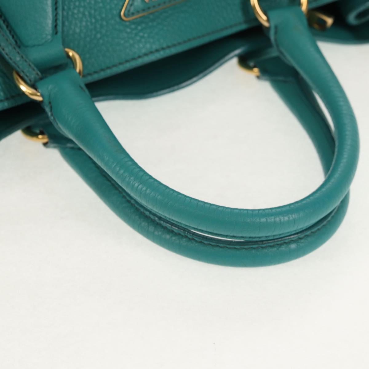 PRADA Hand Bag Leather 2way Gold Emerald Green Auth 149365