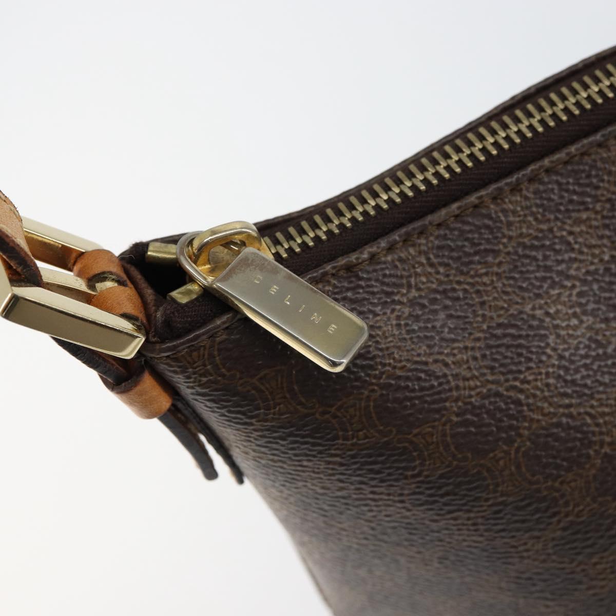 CELINE Macadam Canvas Shoulder Bag PVC Leather Brown Gold Auth 149367