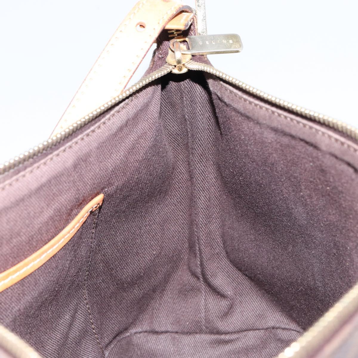 CELINE Macadam Canvas Shoulder Bag PVC Leather Brown Gold Auth 149367