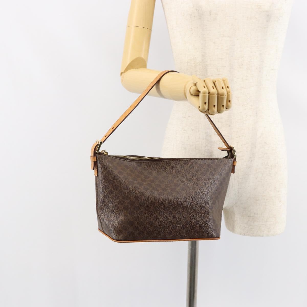 CELINE Macadam Canvas Shoulder Bag PVC Leather Brown Gold Auth 149367