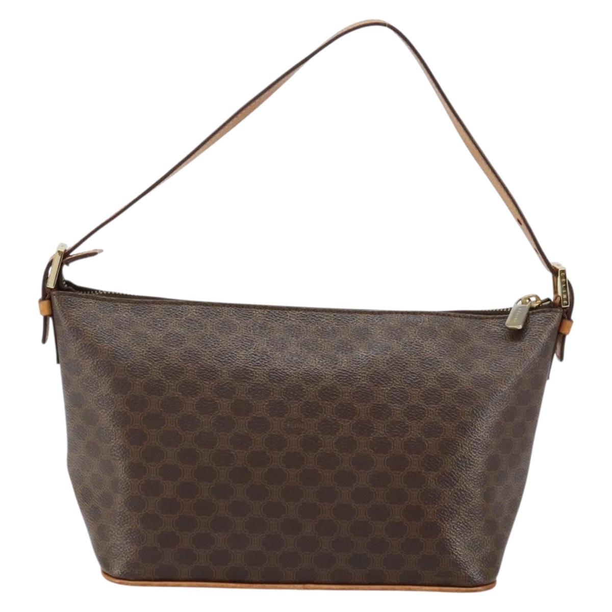 CELINE Macadam Canvas Shoulder Bag PVC Leather Brown Gold Auth 149367