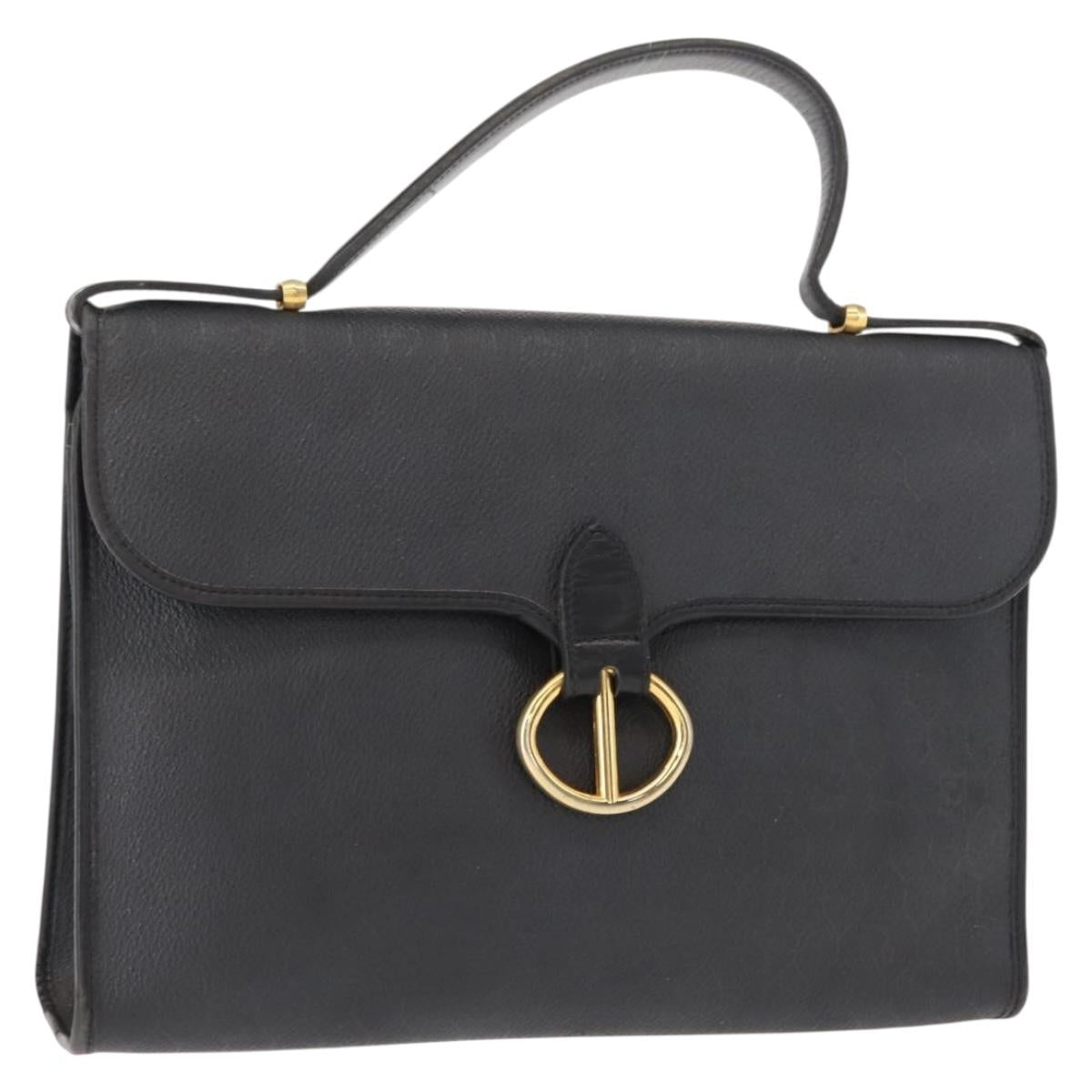 Christian Dior Honeycomb Canvas Hand Bag PVC 2way Black Gold Auth 149368