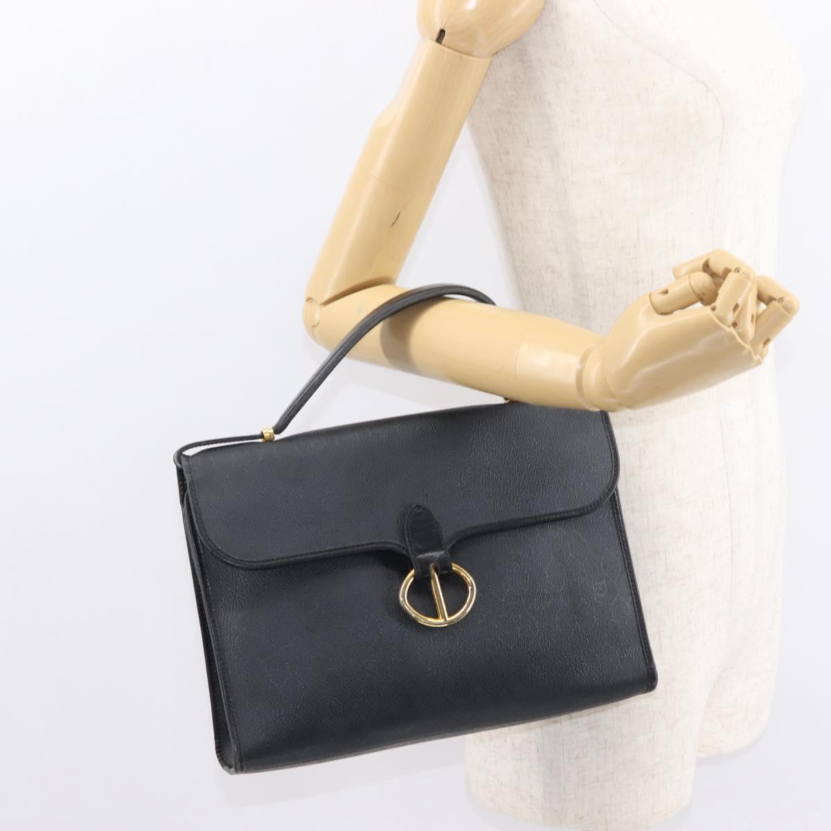 Christian Dior Honeycomb Canvas Hand Bag PVC 2way Black Gold Auth 149368