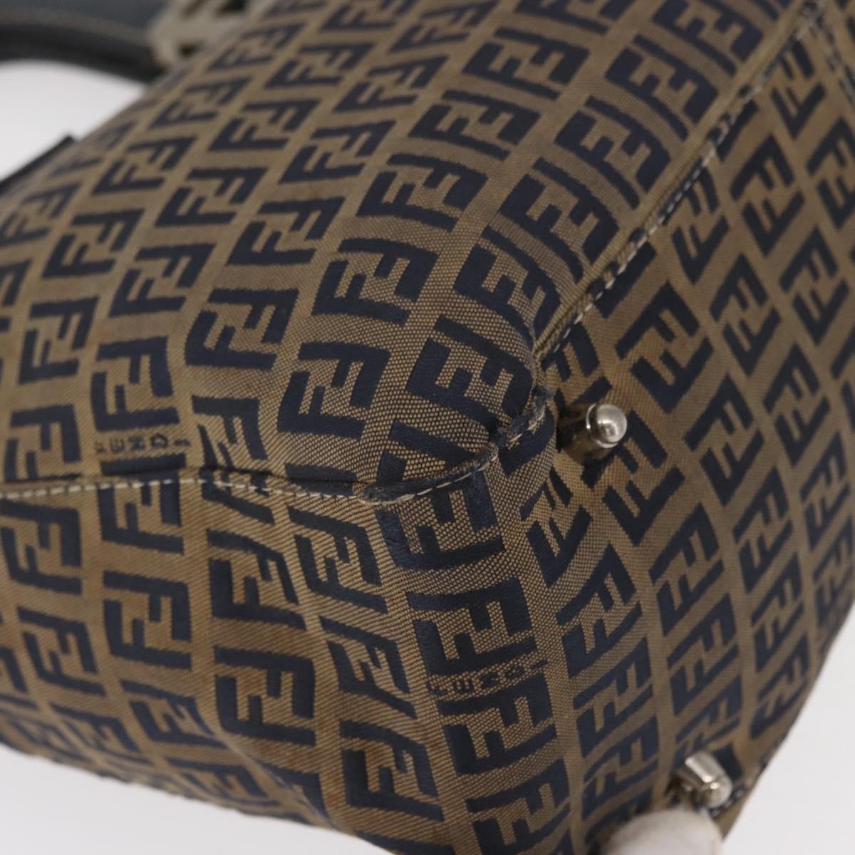FENDI Zucchino Canvas Hand Bag Navy Silver Auth 149376