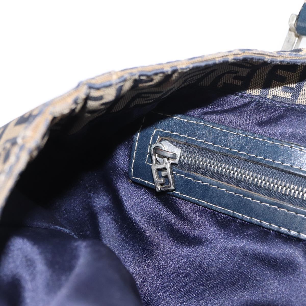FENDI Zucchino Canvas Hand Bag Navy Silver Auth 149376
