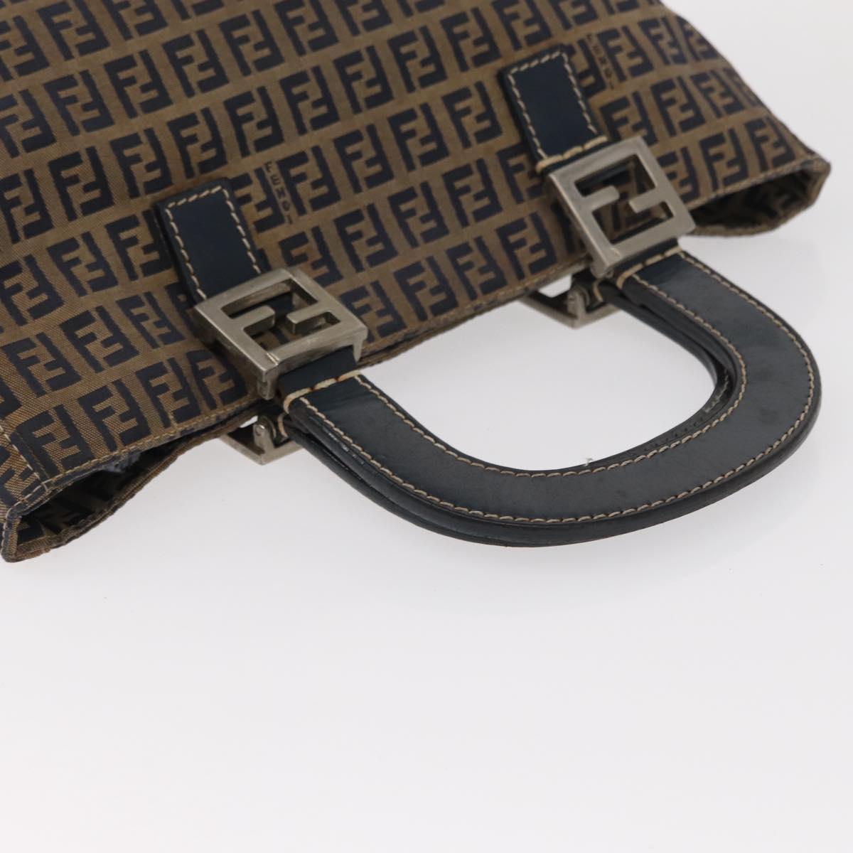 FENDI Zucchino Canvas Hand Bag Navy Silver Auth 149376