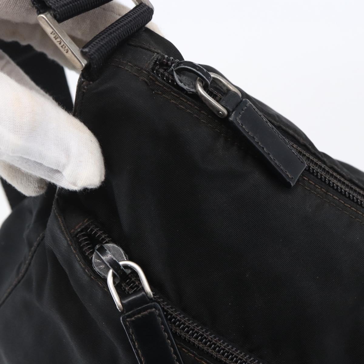 PRADA Shoulder Bag Nylon Black Silver Auth 149378