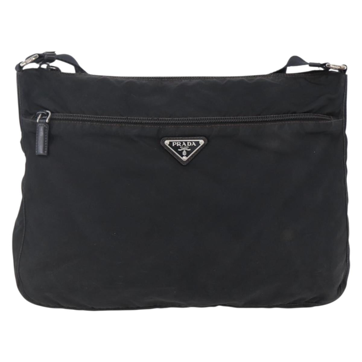 PRADA Shoulder Bag Nylon Black Silver Auth 149378