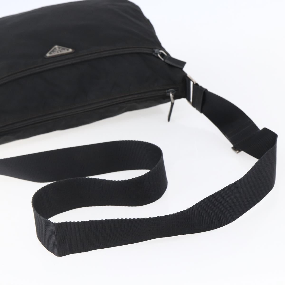 PRADA Shoulder Bag Nylon Black Silver Auth 149378
