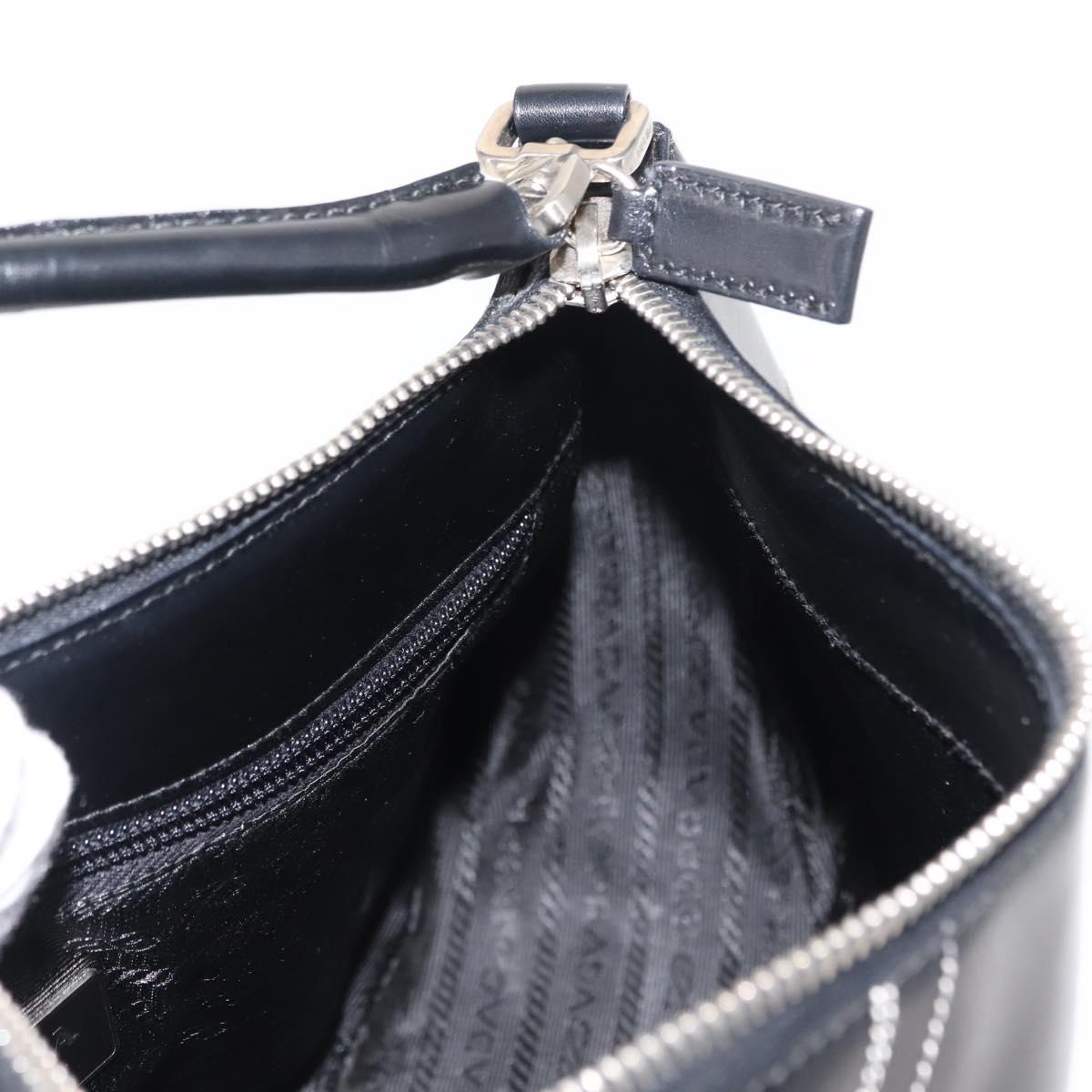 PRADA Shoulder Bag Leather Black Silver Auth 149386