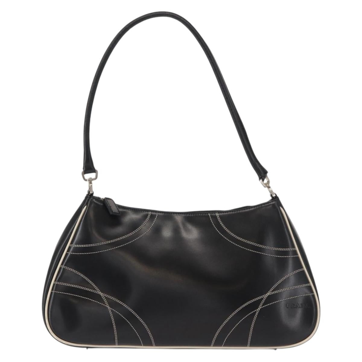 PRADA Shoulder Bag Leather Black Silver Auth 149386